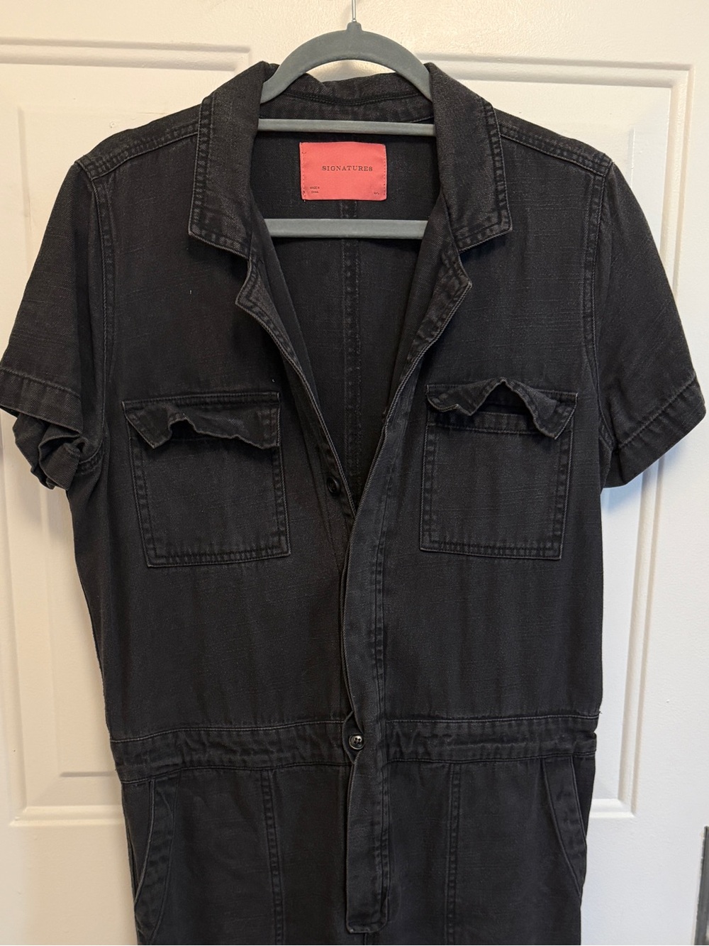 Black denim jumpsuit